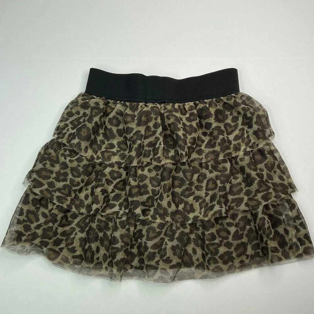 The Children's Place Brown Leopard Print Skirt Girls 10/12 Tiered Mesh Elastic